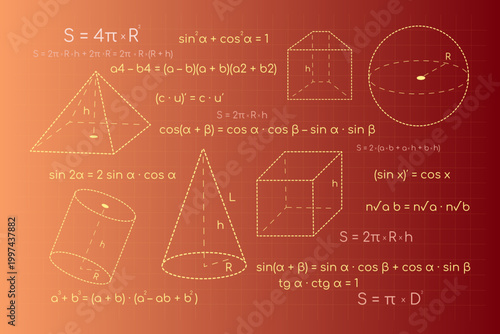 Educational Geometry Background with Mathematics Formulas and Geometric Shapes