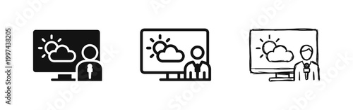 Weather Forecast Report Icon Set - TV News and Meteorology Broadcasting