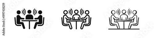 Business Meeting and Discussion Icon Set - Teamwork, Collaboration, and Communication