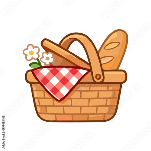 Picnic basket with bread inside.