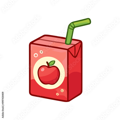 Cartoon apple juice box with straw.