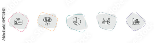 business outline icon set. linear vector for ui, web and mobile. thin line club card, merge charts, chart pie icons.