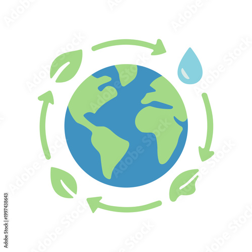 Earth Globe with Green Leaves and Water.