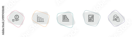 business outline icon set. linear vector for ui, web and mobile. thin line give money, bars chart, horizontal bar chart icons.