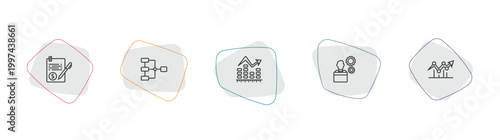 business and analytics outline icon set. linear vector for ui, web and mobile. thin line bailment, data analytics flow, ascendant graph icons.