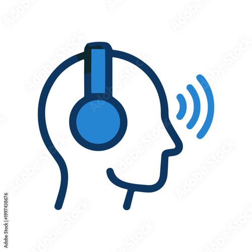 Headset on human head side view.