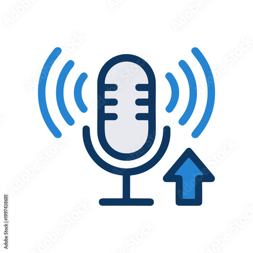 Microphone with Sound Waves Emitting.