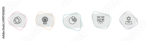 business and analytics outline icon set. linear vector for ui, web and mobile. thin line graph pie, ferris wheels, pie chart diagram icons.