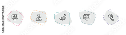 business outline icon set. linear vector for ui, web and mobile. thin line bars graphic on screen, chief executive officer, professional advance icons.