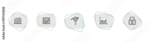 business outline icon set. linear vector for ui, web and mobile. thin line measure success, maze game, database analysing icons.