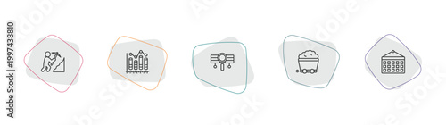 business and finance outline icon set. linear vector for ui, web and mobile. thin line worker digging a hole, column chart, stock data analysis icons.