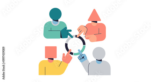 Collaborative Team Analyzing Data and Strategy - Business Workflow Illustration