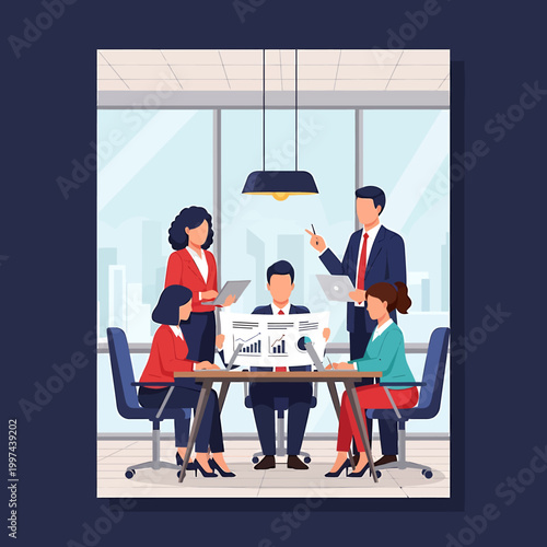Diverse business professionals collaborate effectively in a dynamic boardroom meeting, discussing strategies and fostering innovation for corporate success and growth