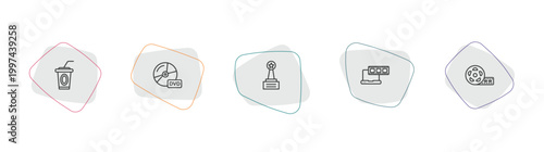 cinema outline icon set. linear vector for ui, web and mobile. thin line papper cup with straw, dvd, movie award icons.