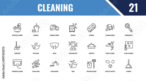 cleaning outline icon set. linear vector for ui, web and mobile. thin line laundry, hygroscopic, serviette icons.
