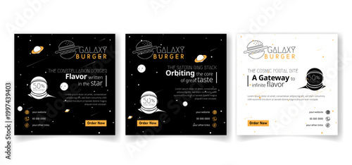 Set of social media post template with flat space design for burger food campaign