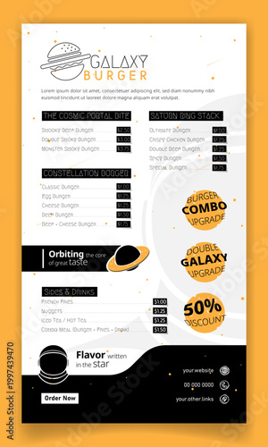 Food menu template in white yellow background design for burger food campaign