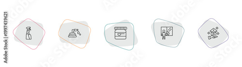 cleaning outline icon set. linear vector for ui, web and mobile. thin line cleaning spray, garden hose, baking soda icons.