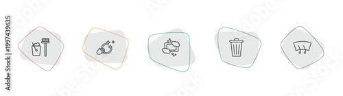 cleaning outline icon set. linear vector for ui, web and mobile. thin line dustpan cleanin, washing dishes, soap icons.