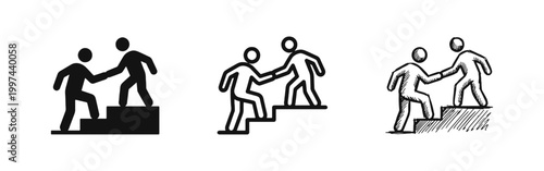 Mentorship and Helping Hand Icon Set - Teamwork, Support, and Success Symbols