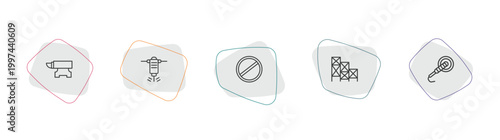 construction tools outline icon set. linear vector for ui, web and mobile. thin line anvil, hydraulic breaker, stopping icons.