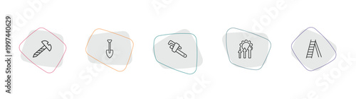 construction outline icon set. linear vector for ui, web and mobile. thin line screw, spade, stillson wrench icons.