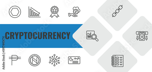 cryptocurrency outline icon set. linear vector for ui, web and mobile. thin line node, loss, best seller icons.