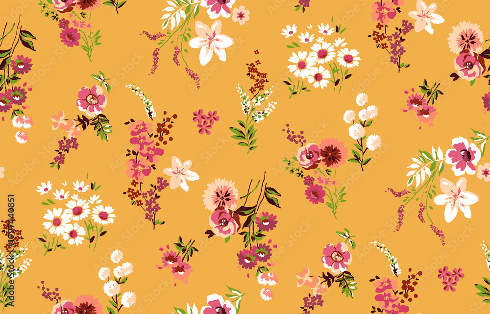 Fototapeta premium Seamless Floral Pattern Background, Allover Botanical Design, Elegant Repeating Textile Print,Firdos Studio