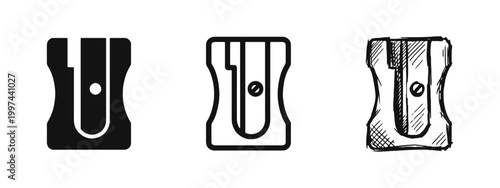 Pencil Sharpener Icon Set in Glyph, Line, and Sketch Styles