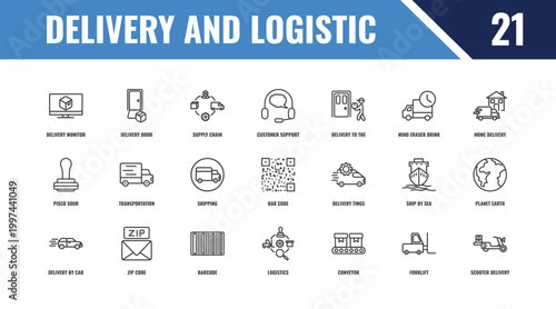 delivery and logistic outline icon set. linear vector for ui, web and mobile. thin line delivery door, home delivery, tings icons.