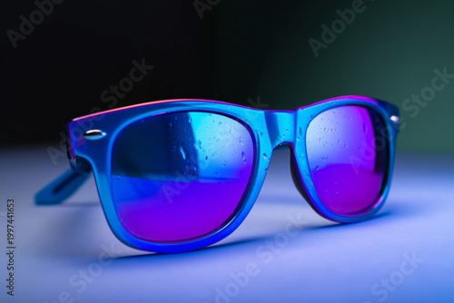 Colorful Sunglasses on a Table With Light Reflections in a Studio Setting