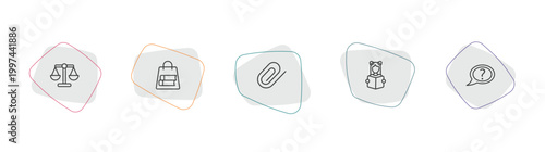 education outline icon set. linear vector for ui, web and mobile. thin line law, bag of books, paperclip icons.