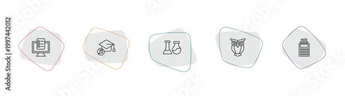 education outline icon set. linear vector for ui, web and mobile. thin line online test, graduation's music, chemistry icons.