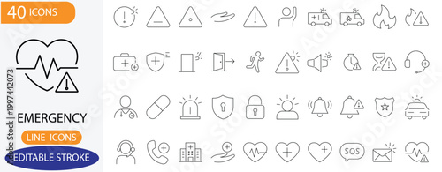 Photography Emergency Line Icon Set