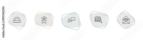 education outline icon set. linear vector for ui, web and mobile. thin line semicircle with ruler, fraternity, teacher with stick icons.