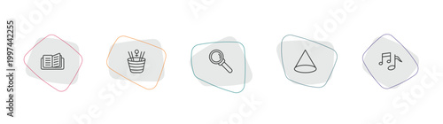 literature outline icon set. linear vector for ui, web and mobile. thin line reading an open book, spacetime curvature, magnification lens icons.