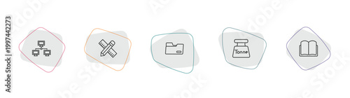 education outline icon set. linear vector for ui, web and mobile. thin line computer and network, school material, black folder icons.