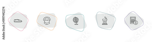 education outline icon set. linear vector for ui, web and mobile. thin line shoe, othello, classroom globe icons.
