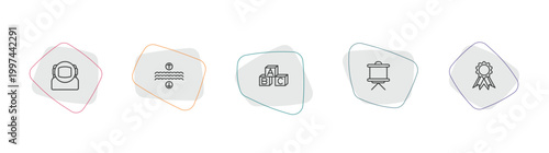 education outline icon set. linear vector for ui, web and mobile. thin line astronaut, archimedes principle, baby abc cubes icons.