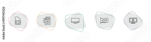 electronic devices outline icon set. linear vector for ui, web and mobile. thin line sim, copy hine, television icons.