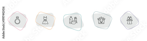 fashion outline icon set. linear vector for ui, web and mobile. thin line fiance, women drees, hair dye icons.