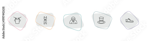 fashion outline icon set. linear vector for ui, web and mobile. thin line drying, gym clothes, hazmat icons.
