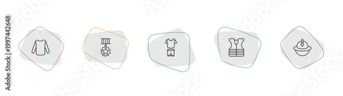 fashion outline icon set. linear vector for ui, web and mobile. thin line long sleeves, star medal, femenine trakcsuit icons.