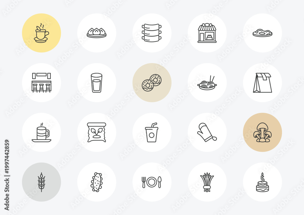 Fototapeta premium food outline icon set. linear vector for ui, web and mobile. thin line hot herbal, cafe bar, warm cup and plate icons.