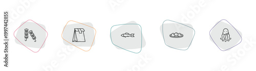 food outline icon set. linear vector for ui, web and mobile. thin line kebab, pack, sardines icons.