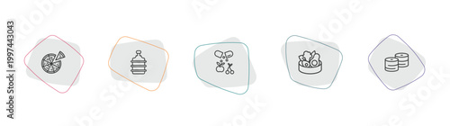 food outline icon set. linear vector for ui, web and mobile. thin line pizza slice cut, water container, vitamins icons.