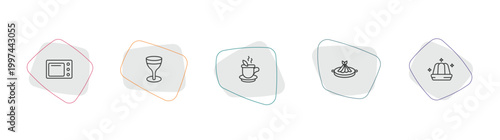 food outline icon set. linear vector for ui, web and mobile. thin line kitchen pack, cup of wine, hot herbal icons.