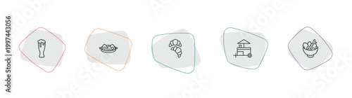 food outline icon set. linear vector for ui, web and mobile. thin line pint, soy eggs, croissant icons.