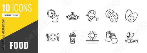 food outline icon set. 10 linear vector for ui, web and mobile. thin line time to have a break, fuqi feipian, shrimps icons.