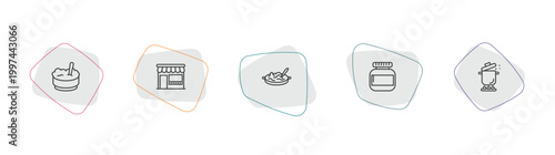 food outline icon set. linear vector for ui, web and mobile. thin line rice bowl, fast food restaurant, noodle soup icons.
